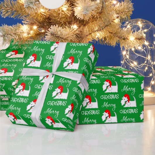 ホワイトスコットランド犬かわいいフェスティバル愛犬家 ラッピングペーパー (クリスマス)