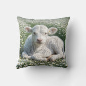 ホワイトスコティッシュハイランドカーフインデイジー草原 クッション (裏面)