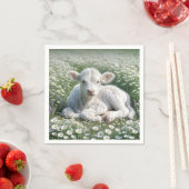 ホワイトスコティッシュハイランドカーフインデイジー草原 スタンダードカクテルナプキン (インサイチュ)