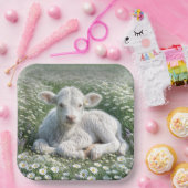 ホワイトスコティッシュハイランドカーフインデイジー草原 ペーパープレート (パーティー)