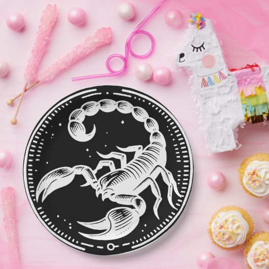 ホワイトスコーピオンアストロロジー〔占星術の〕十二宮図サイン蠍座パーティー ペーパープレート (パーティー)