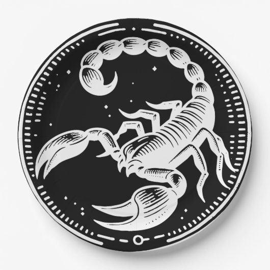 ホワイトスコーピオンアストロロジー〔占星術の〕十二宮図サイン蠍座パーティー ペーパープレート (正面)