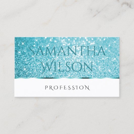 ホワイトスタイリッシュティール（緑がかった色）グリッタールミナンススターズデラックス 名刺 (正面)