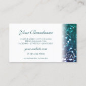 ホワイトスタイリッシュティール（緑がかった色）パープルスパークルグリッターイニシャル 名刺 (裏面)