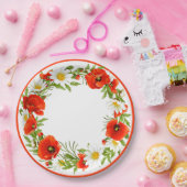 ホワイトスタイリッシュデイジーレッドポピズフラワーリース ペーパープレート (パーティー)