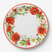 ホワイトスタイリッシュデイジーレッドポピズフラワーリース ペーパープレート (正面)