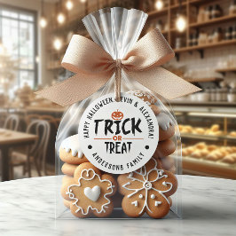 ホワイトスタイリッシュ・ハロウィン「トリックまたはトリート」プリント ラウンドシール