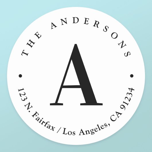 ホワイトスタイリッシュ&ブラックモノグラム差出人住所 ラウンドシール