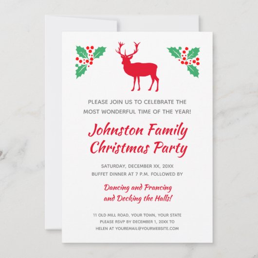 ホワイトスタッグクリスマスディアーまたはトナカイパーティー 招待状 (裏面)