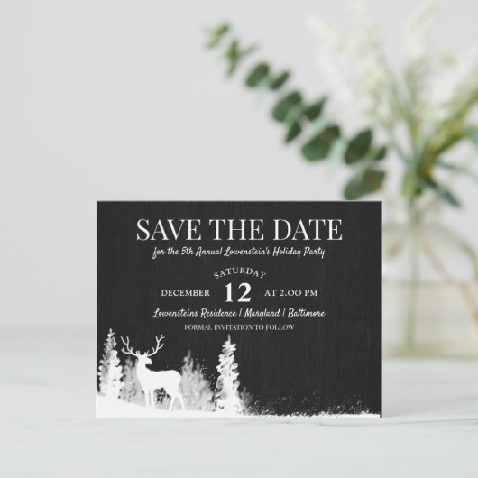 ホワイトスタッグクリスマスホリデーパーティー日付を保存 案内ポストカード (スタンド正面)