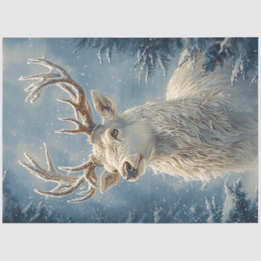 ホワイトスタッグポートレート神秘的な冬のアートデクページ 薄葉紙 (正面)