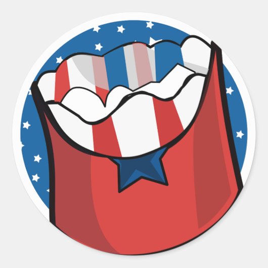 ホワイトスターとレッドフード付きブルーベースバッグ ラウンドシール (正面)