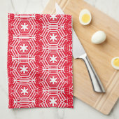 ホワイトスターズ、雪の結晶、赤いクリスマスホリデー キッチンタオル (四つ折り)
