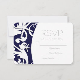 ホワイトスターフィッシュネイビービーチエレガントウェディングRSVP 出欠カード