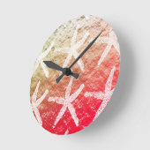 ホワイトスターフィッシュパターン ゴールド箔 ピンクオンブル ラウンド壁時計 (傾斜)