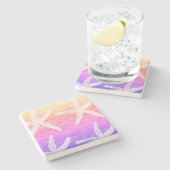 ホワイトスターフィッシュパターン ゴールド箔 ピンク パープル ストーンコースター (横)