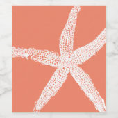 ホワイトスターフィッシュパターン サルモンピンク オレンジ クール ワインラベル (シングルラベル)