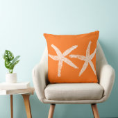 ホワイトスターフィッシュパンプキンオレンジ秋ビーチコットン クッション (椅子)