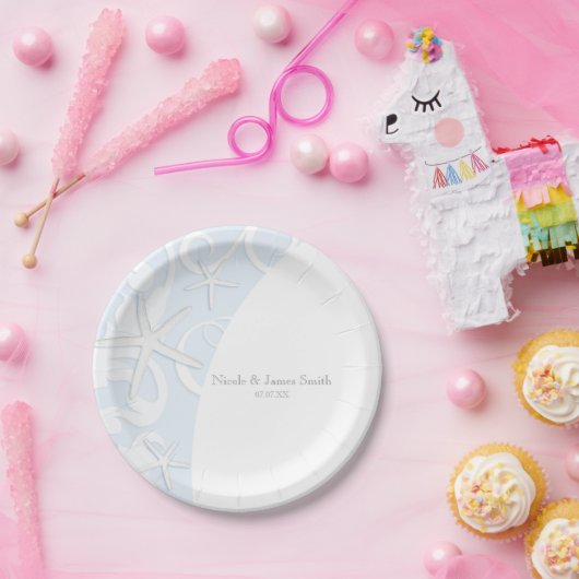 ホワイトスターフィッシュブルービーチエレガントな結婚式 ペーパープレート (パーティー)