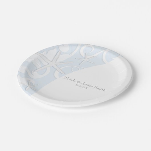 ホワイトスターフィッシュブルービーチエレガントな結婚式 ペーパープレート (アングル)
