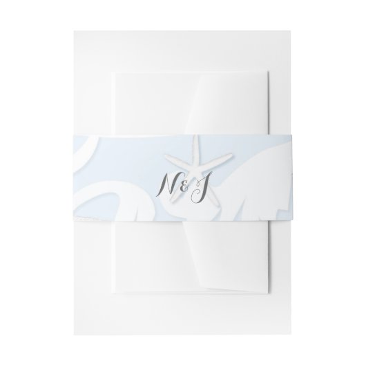 ホワイトスターフィッシュブルービーチエレガントな結婚式 招待状ベリーバンド (正面例)