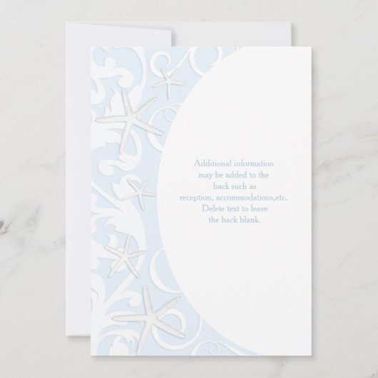 ホワイトスターフィッシュブルービーチ結婚式招待状 招待状 (裏面)