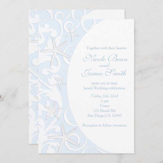 ホワイトスターフィッシュブルービーチ結婚式招待状 招待状 (正面/裏面)