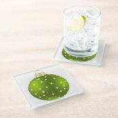 ホワイトスター付きクリスマスグリーンオーナメント ガラスコースター (アングル)