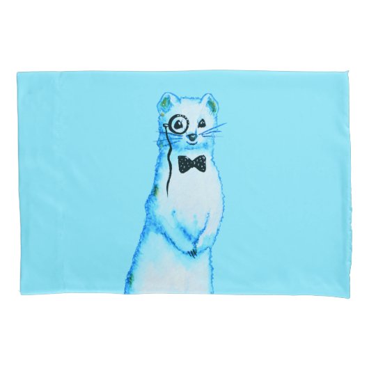 ホワイトストアットエルミンかわいいフェレットラバーアート 枕カバー (正面)