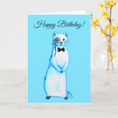 ホワイトストアットエルミンキュートフェレットラバーアート誕生日 カード (黄色い花)