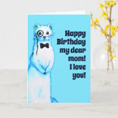 ホワイトストアットエルミンキュートフェレットラバーママ誕生日 カード (黄色い花)