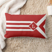 ホワイトストライプとシェブロンの赤とモノグラム ランバークッション (ブランケット)
