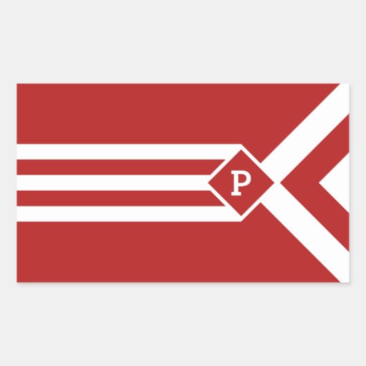 ホワイトストライプとシェブロンの赤とモノグラム 長方形シール (正面)