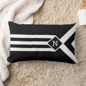 ホワイトストライプとシボロンのブラックとモノグラム ランバークッション (ブランケット)
