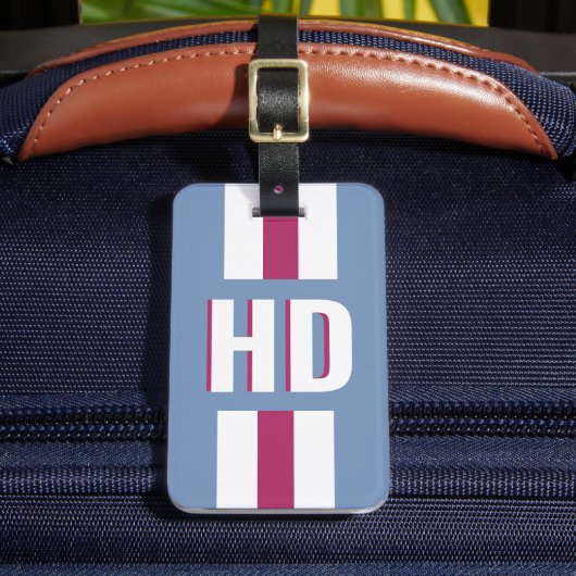 ホワイトストライプのShadow Monogramレトロな休暇デザイン ラゲッジタグ (正面インサイチュ2)