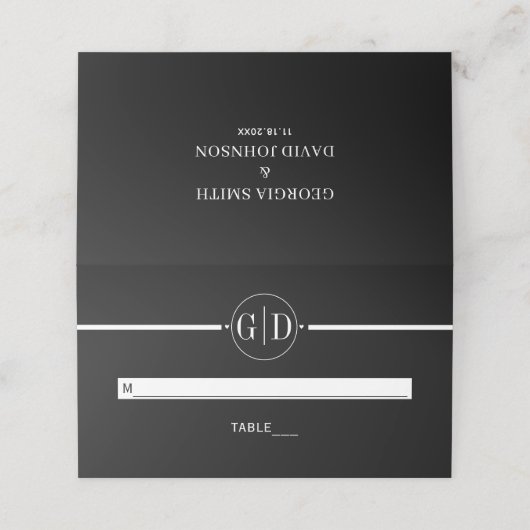 ホワイトストライプイニシャルブラック結婚ズ・エスコート プレイスカード (外部開封)