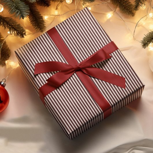 ホワイトストライプクリスマスカラーエレガントスタイル ラッピングペーパー
