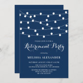 ホワイトストリングライツネイビーブルー退職パーティー 招待状 (正面/裏面)