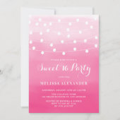 ホワイトストリングライトピンクグラデーションスウィート16パーティー 招待状 (正面)