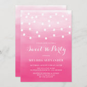 ホワイトストリングライトピンクグラデーションスウィート16パーティー 招待状 (正面/裏面)