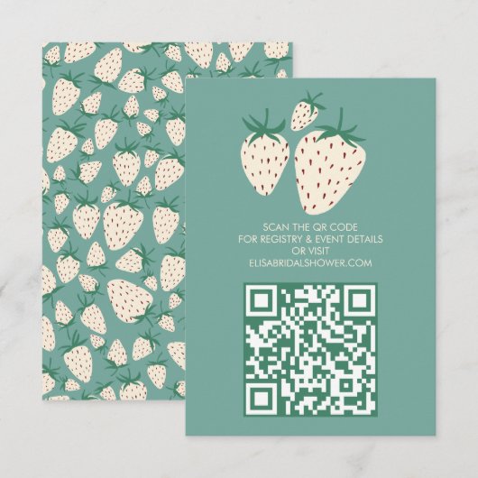 ホワイトストロベリーパインベリーブライダルシャワーQRコード エンクロージャーカード (正面/裏面)
