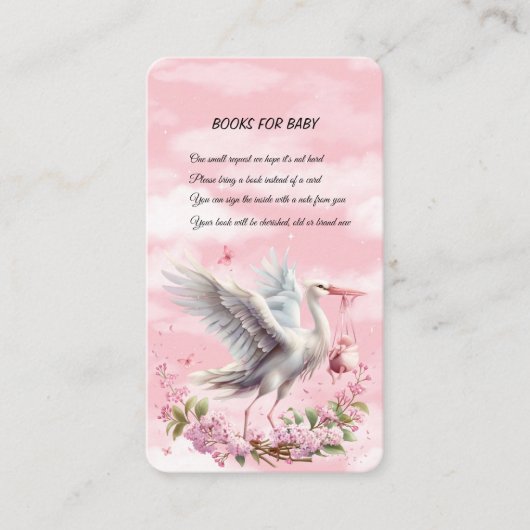 ホワイトストークピンク赤ちゃんガールブックリクエスト エンクロージャーカード (正面)