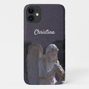 ホワイトストーンクリスチャン天使の像深い紫 iPhone 11 ケース