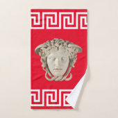 ホワイトストーンメドゥーサギリシャ鍵デザイナー バスタオルセット (ハンドタオル)