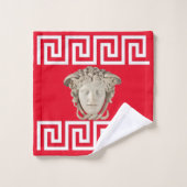 ホワイトストーンメドゥーサギリシャ鍵デザイナー バスタオルセット (ウォッシュタオル)