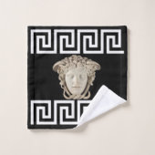 ホワイトストーンメドゥーサギリシャ鍵デザイナー バスタオルセット (ウォッシュタオル)