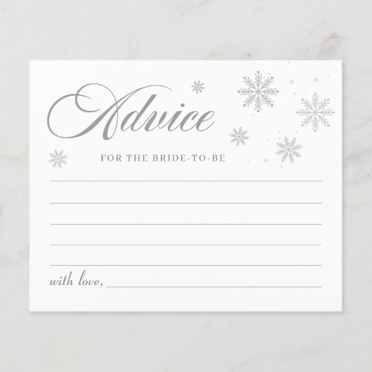 ホワイトスノーウィンターブライダルシャワーアドバイスカード (正面)