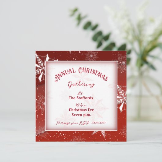 ホワイトスノーオンレッドキャンバスクリスマス招待状 招待状 (スタンド正面)