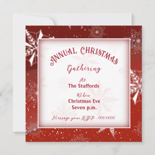 ホワイトスノーオンレッドキャンバスクリスマス招待状 招待状 (正面)