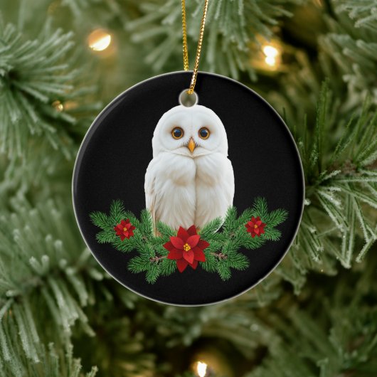 ホワイトスノークリスマスオウル セラミックオーナメント (ツリー)